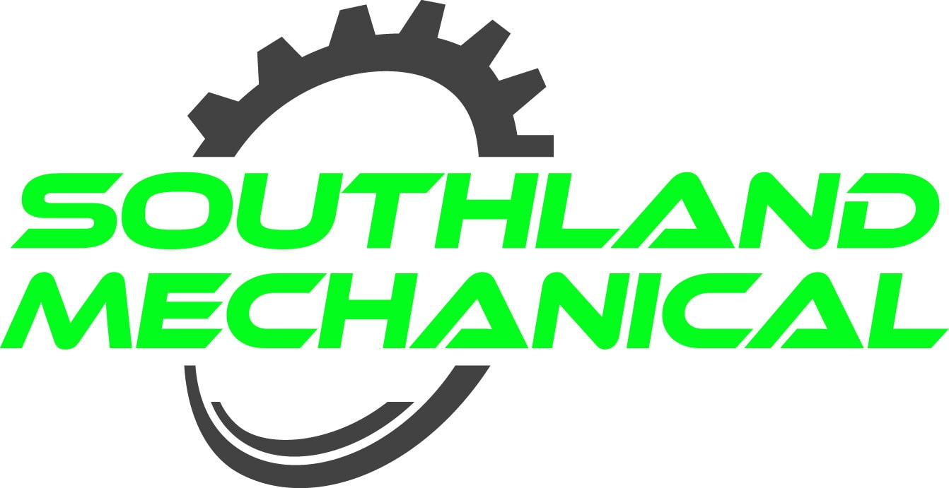 Logo for Southland Mechanical, a leading mechanical contractor, featuring stylized bright green text with a black and gray gear and swoosh design above and around the words. The background is white. - Market Design Team: Define. Structure. Expand.