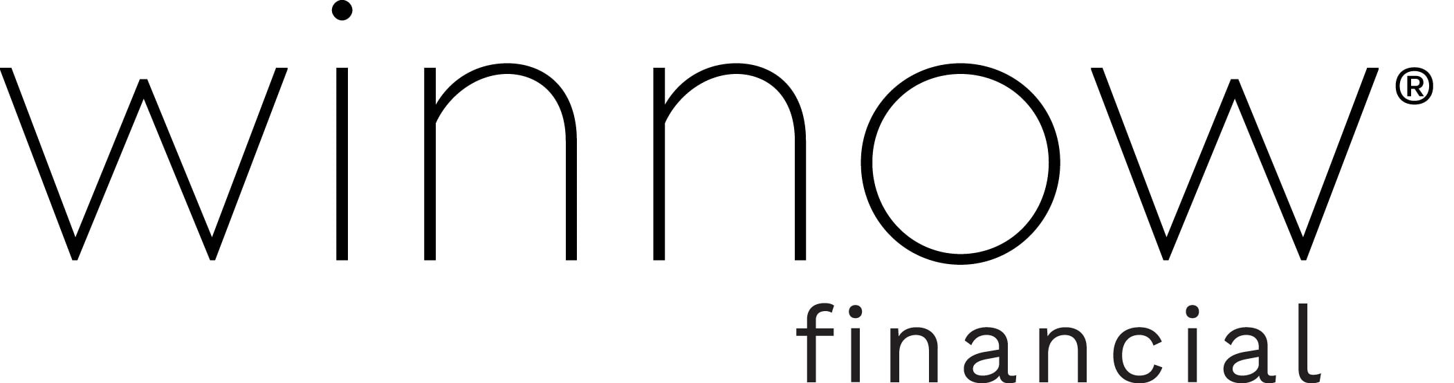 The image displays the Winnow Financial logo, featuring "winnow" in large, lowercase letters and "financial" beneath it in smaller type on the right—an elegant representation of the Winnow Financial brand. - Market Design Team: Define. Structure. Expand.