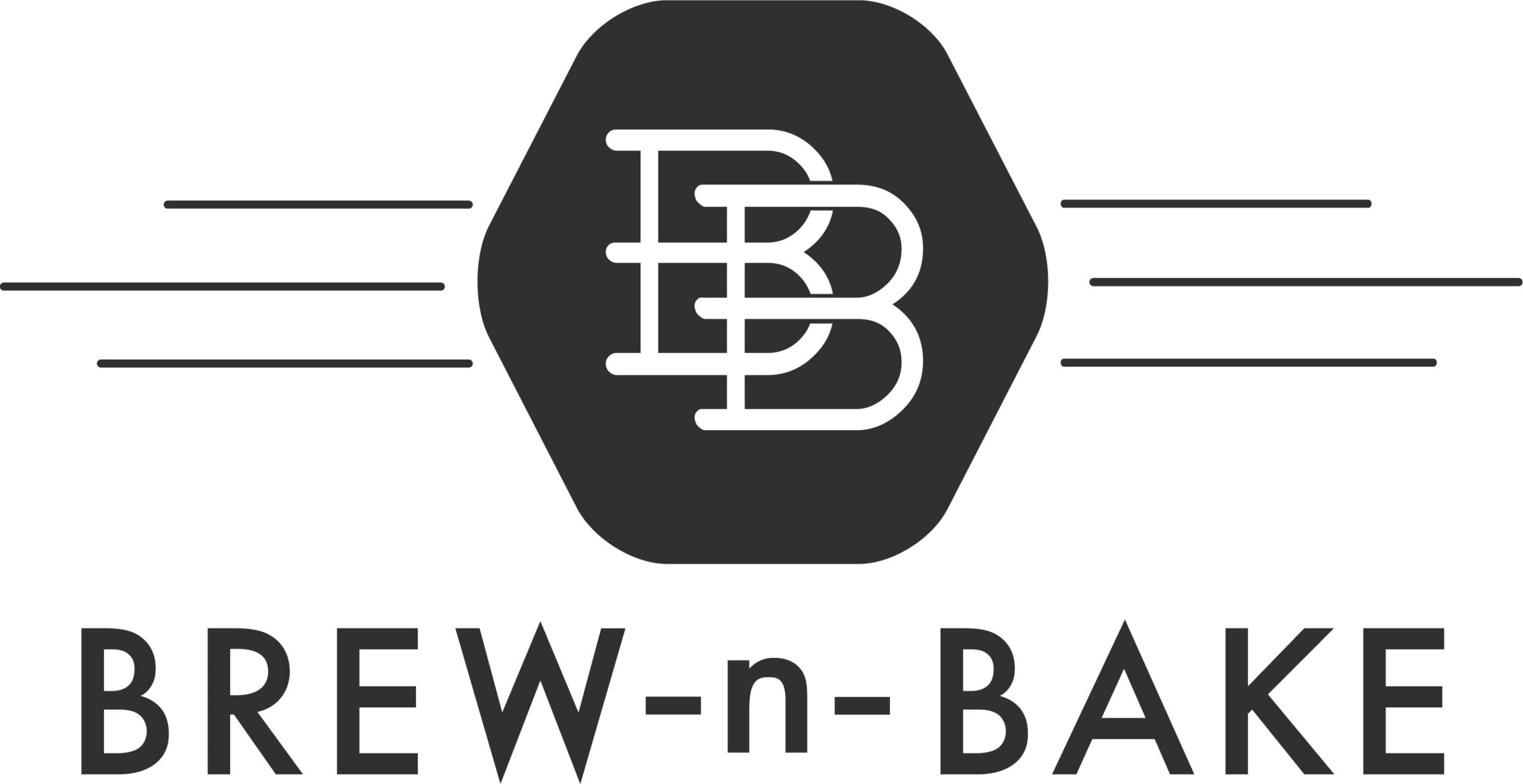 A logo with overlapping letters "B" and "B" in a hexagon, three lines on each side, and the text "BREW-n-BAKE" in bold, capital letters below. - Market Design Team: Define. Structure. Expand.