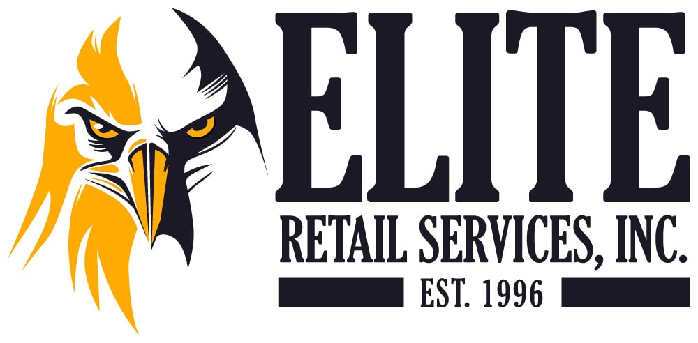Logo featuring a stylized eagle head in black, white, and gold alongside bold "ELITE Retail Services, Inc. Est. 1996" text, representing the strength and professionalism of Elite Retail Services. - Market Design Team: Define. Structure. Expand.