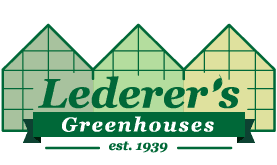 Logo for Lederer's Greenhouses featuring three stylized greenhouses in shades of green and yellow. “Lederer’s Greenhouses” appears in front, with “est. 1929” below on a dark green banner, reflecting their legacy of quality plants. - Market Design Team: Define. Structure. Expand.